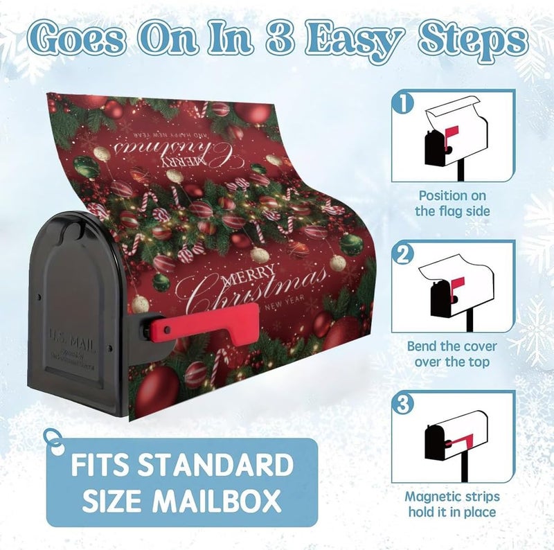 VBXNT Winter Christmas Tree-Themed Mailbox Cover, Magnetic Waterproof Mailbox Wrap 18x21 Inch Standard Size, Snow Oxford Cloth Mailbox Decoration for Christmas, Thanksgiving, Winter Outdoor Garden(MC6) - Image 4